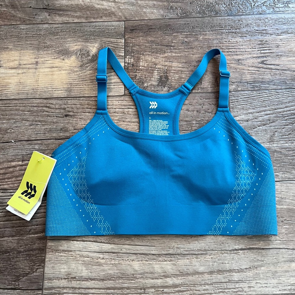 All in Motion Turquoise Blue Seamless Bonded High Support Sports Bra Small NWT